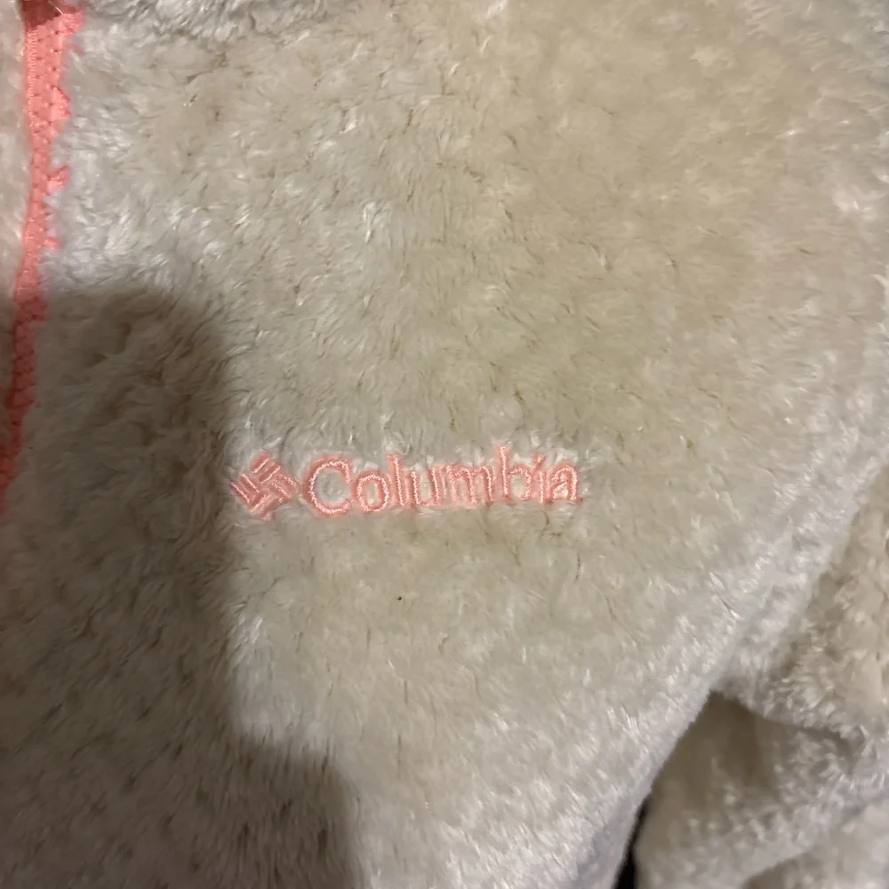 Columbia Girls Fleece Jacket Youth Large 14-16‎ White Pink Zip Up Cozy Teddy
